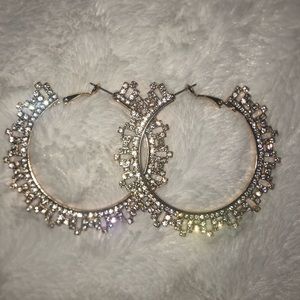 Gold Rhinestone Sparkly Hoop Earrings